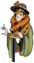 fancy young lady with fox on her neck