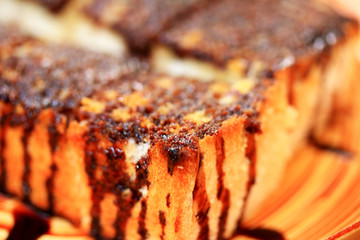 Toast bread topped with chocolate and butter.