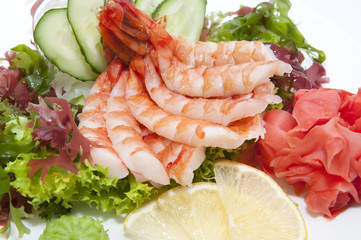 Japanese cuisine sashimi with vegetables and fish