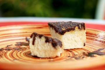 Toast bread topped with chocolate and butter.