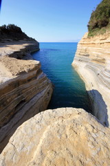 canal of love sidari in corfu greece. sedimentary rock eroded by the sea	