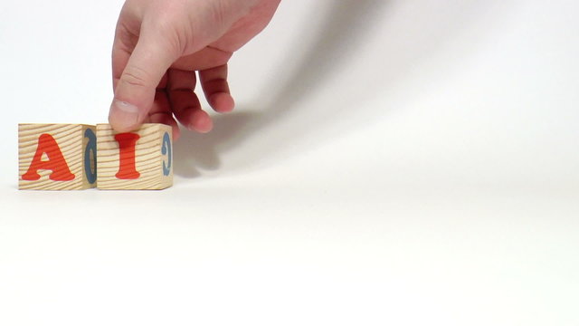 The video shows airmail word built of wooden blocks