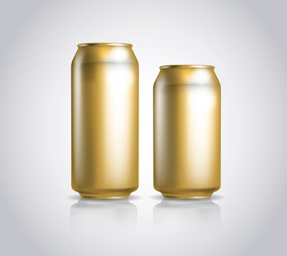 Big and small golden metal cans composition.