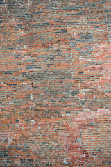 Background of large part of old red-brown bricks wall.