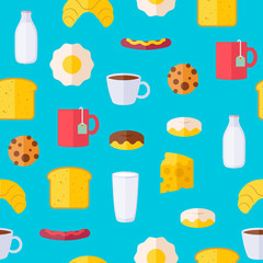 Breakfast icons seamless colorful pattern.