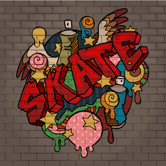 Skate graffiti, on brick wall