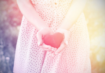 love young girl heart in hand vintage photo retro style