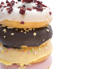 colorful donuts on a white background with clipping path