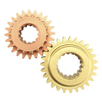 Copper and gold gear isolated on white background