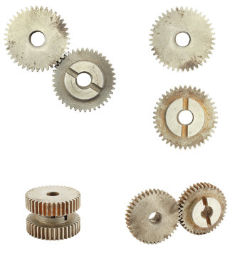 Copper and gold gear isolated on white background
