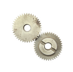 Copper and gold gear isolated on white background