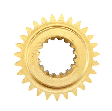 Copper and gold gear isolated on white background