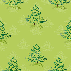 Large and small trees on a green background