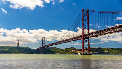 Fototapeta premium View of the 25 de Abril Bridge - Lisbon, Portugal