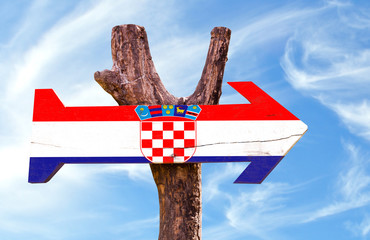 Croatia wooden sign with sky background