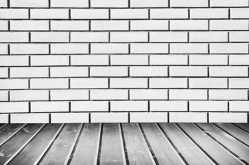 vintage room with brick wall and wooden floor background