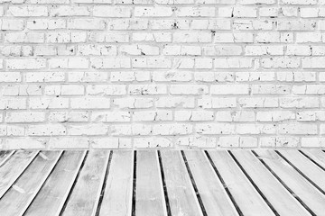vintage room with brick wall and wooden floor background