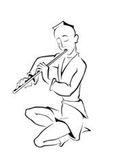 Boy playing a flute. Vector silhouette