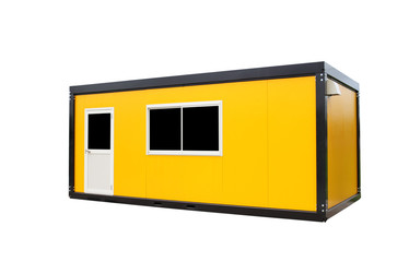 Yellow container office with door and window , isolated on white