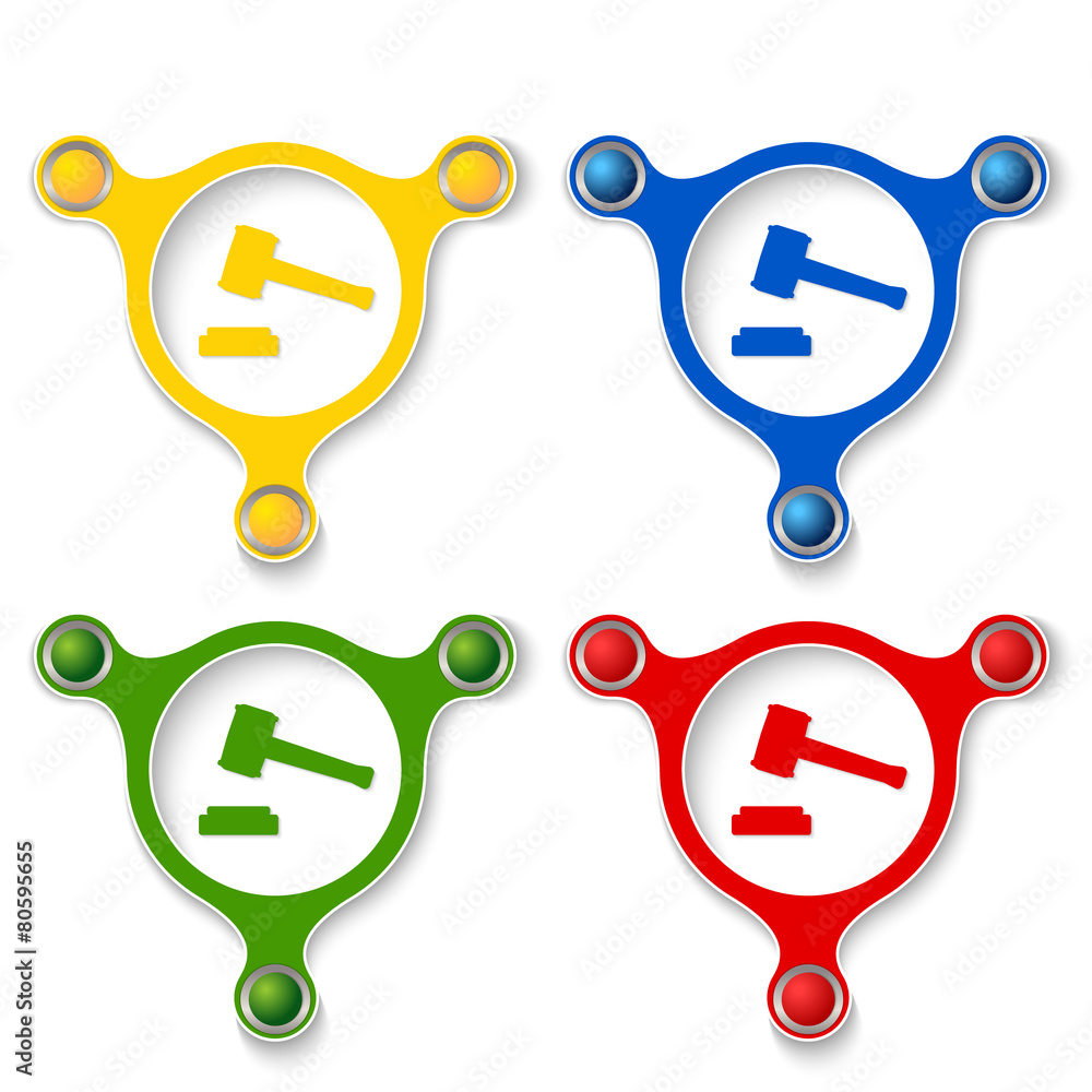 Poster four abstract vector objects and a colored law symbol