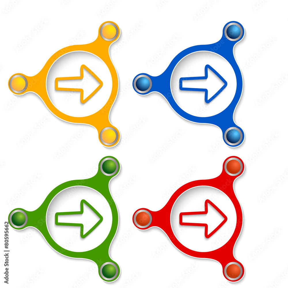 Poster four abstract vector objects and a colored simple arrow