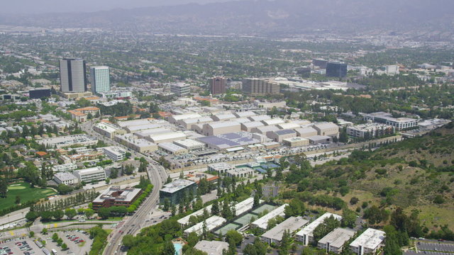 Aerial view of Los Angeles film studios