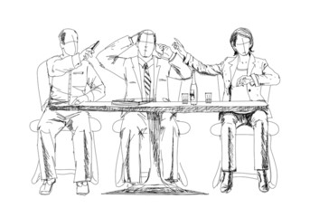 Silhouettes of successful business people working on meeting. Sk