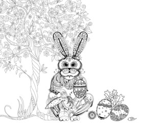 Easter bunny and eggs background, Sketch