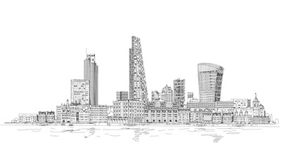  London, City view from the Thames river. Sketch collection