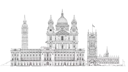 Foto op Canvas London, sketch illustration. Big Ben, Parliament, st. Paul cathe © IRStone