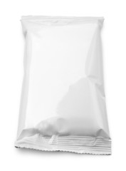 Blank plastic pouch food packaging on white