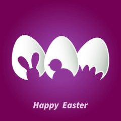 Easter card. Eggs with silhouettes of bunny and chicken.