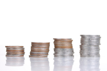 Coin stack on white background , isolated on white background