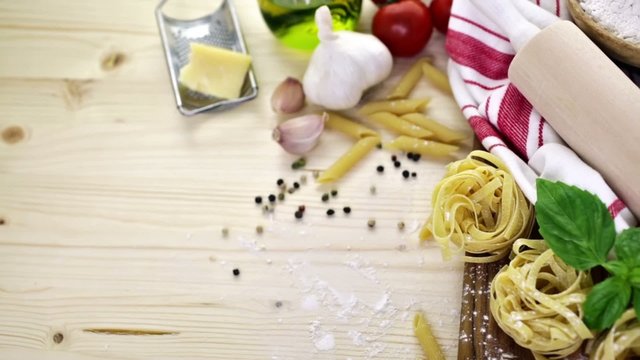 Ingredients for making fettuccine pasta recipe.