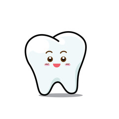 Happy  Dental Smile Tooth Mascot Cartoon Character isolated on w
