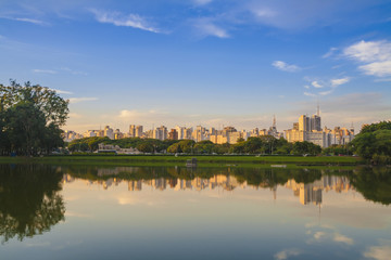 Fototapeta na wymiar Beautiful view of a pond at Ibirapuera park Sao Paulo, Brazil