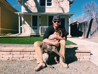 american male and dog