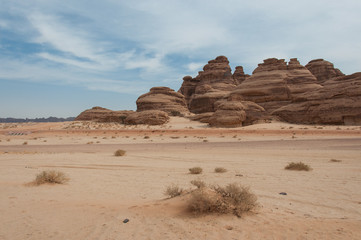Fototapeta na wymiar Rock formations near Al-Ula in the deserts of Saudi Arabia