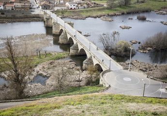 Naklejka premium old bridge over Agueda river - Rodrigo town, Spain