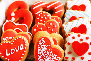 Heart shaped cookies for valentines day, close-up