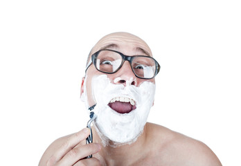 funny guy is shaving himself