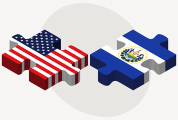 USA and El Salvador Flags in puzzle