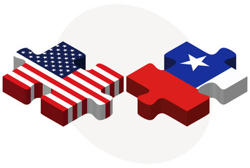 USA and Chile Flags in puzzle