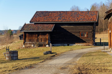 Fototapeta na wymiar Norwegian village with historic buildings