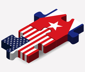 USA and Cuba Flags in puzzle