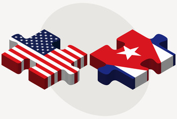 USA and Cuba Flags in puzzle
