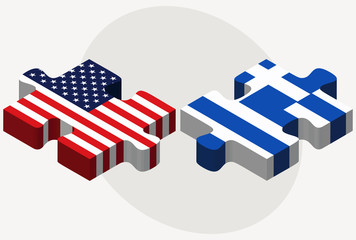 USA and Greece Flags in puzzle