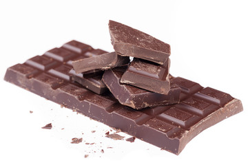 Dark chocolate bar isolated on white background