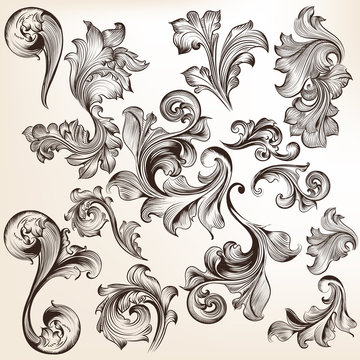 Collection of vector swirls in vintage style  for design