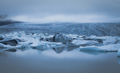 Beautiful cold landscape picture of icelandic glacier lagoon bay